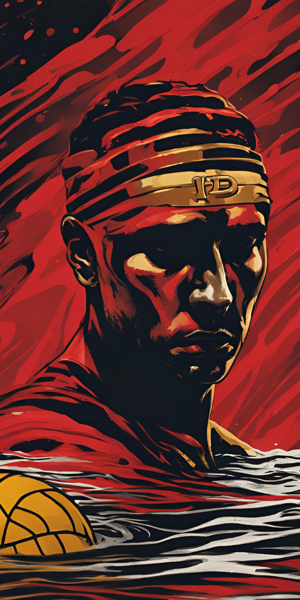 scritta pallanuoto utilizzando principalmente i colori nero rosso e dorato10